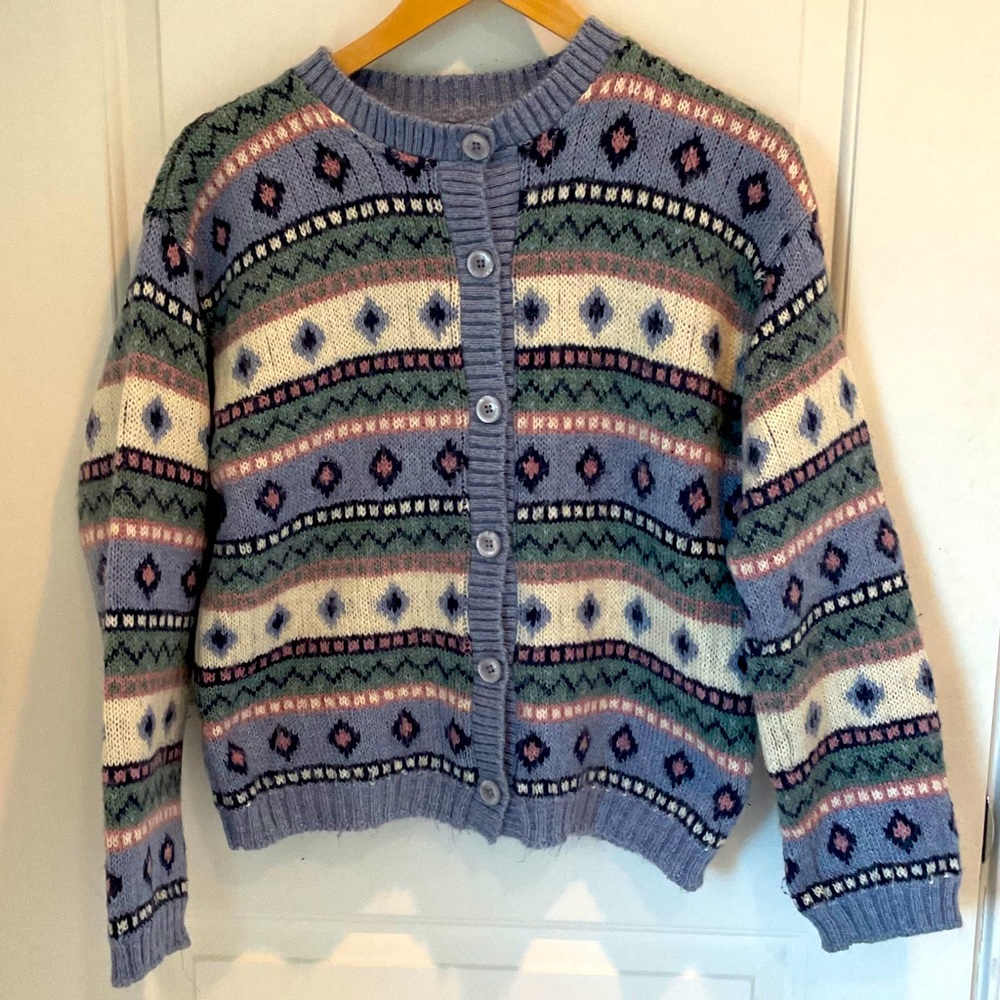 L.L. Bean Fair Isle Knit Cardigan Pastels Size M